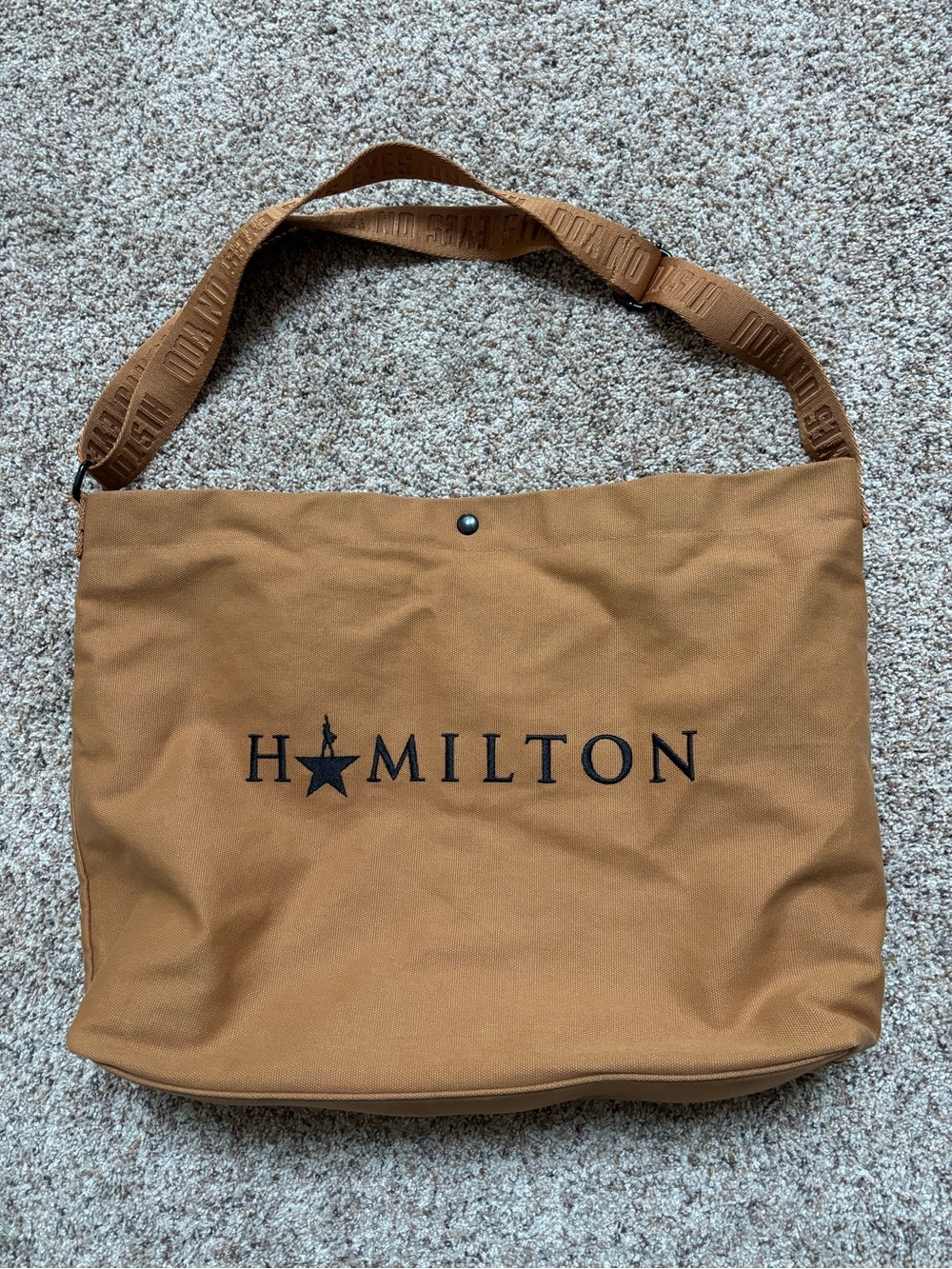 Hamilton Tan Canvas Messenger Bag with Black Logo